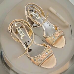 Badgley Mischka Embellished Heels - Gold and Cream